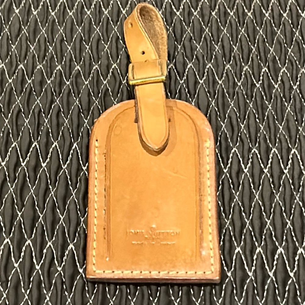Authentic Louis Vuitton Tan Leather Bag Tag
